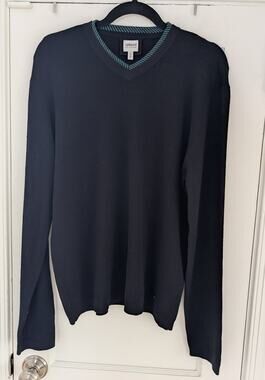 Armani Collezioni Men's Navy V-Neck Sweater Wool Silk Blend | Sz Medium